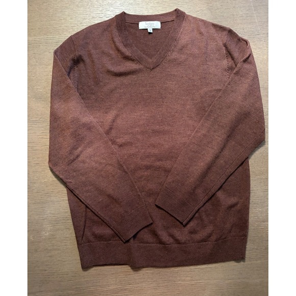 Turnbury Other - Turnbury Mens Extra Fine Merino Wool V-Neck Sweater Brown Heather Size M